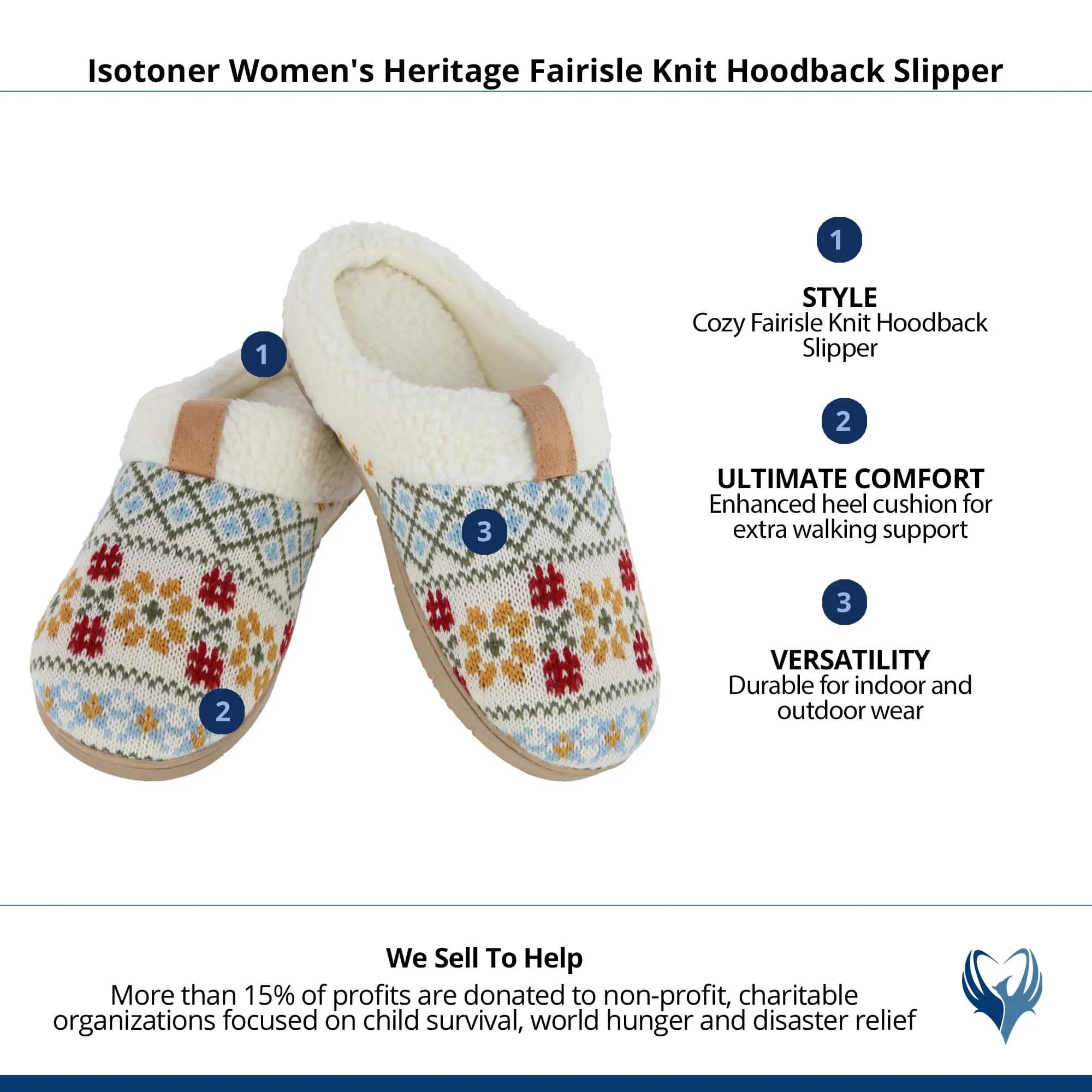 Isotoner Women's Heritage Fairisle Knit Hoodback Slipper