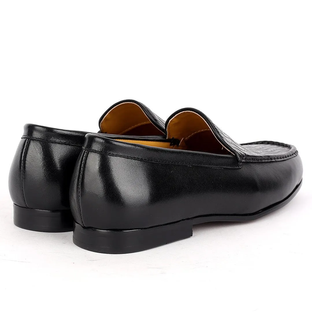 J.M Weston Black Classic Loafers Shoe With Crafted Designed Top