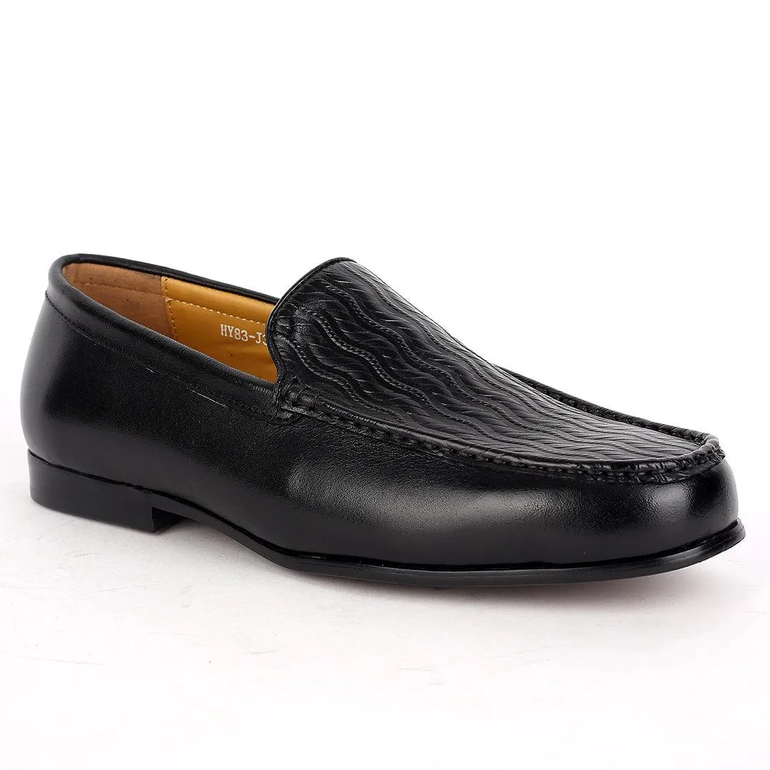 J.M Weston Black Classic Loafers Shoe With Crafted Designed Top