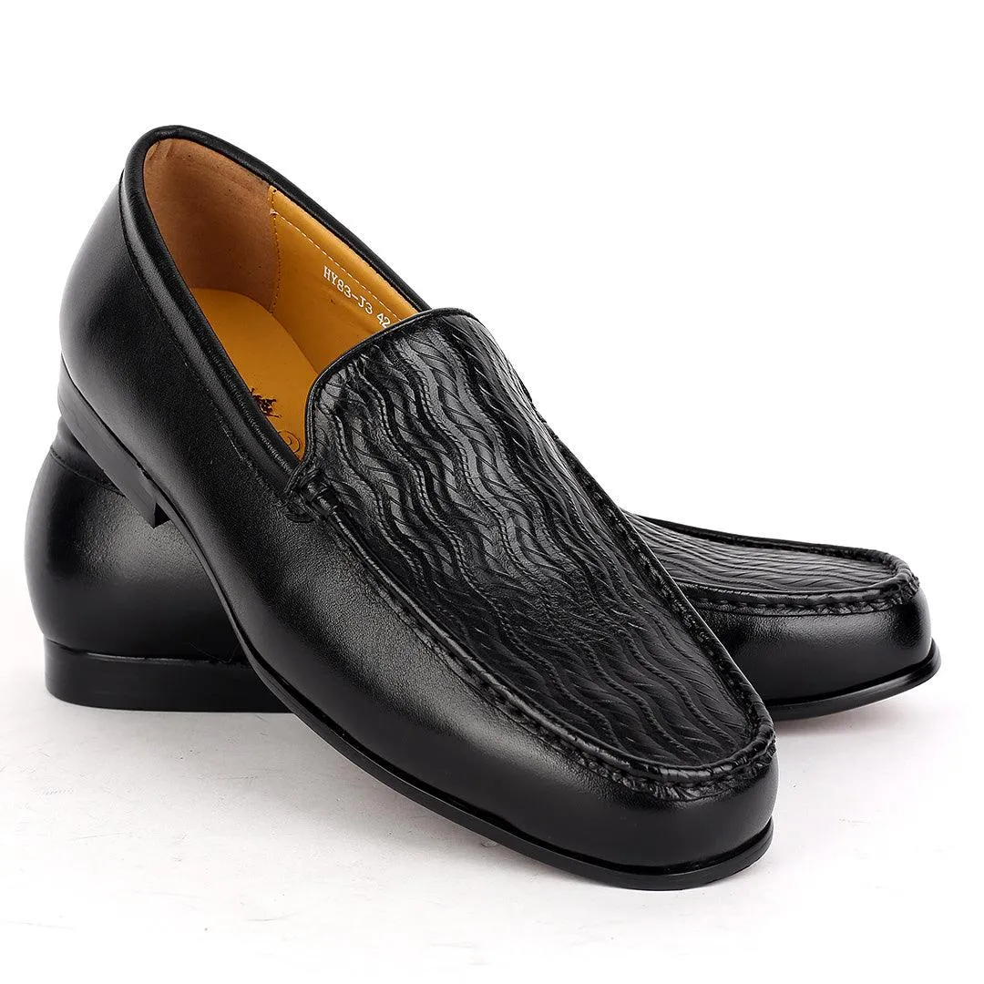 J.M Weston Black Classic Loafers Shoe With Crafted Designed Top