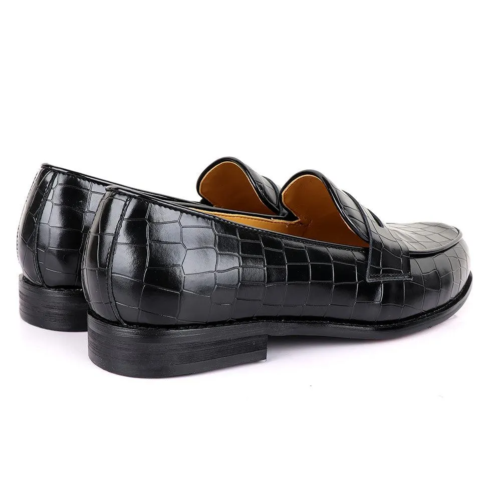 John Foster Croc Block Black Leather Shoe