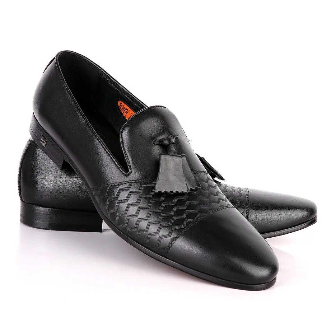 John Foster Simplified Design Tassel Black Leather Formal Shoe