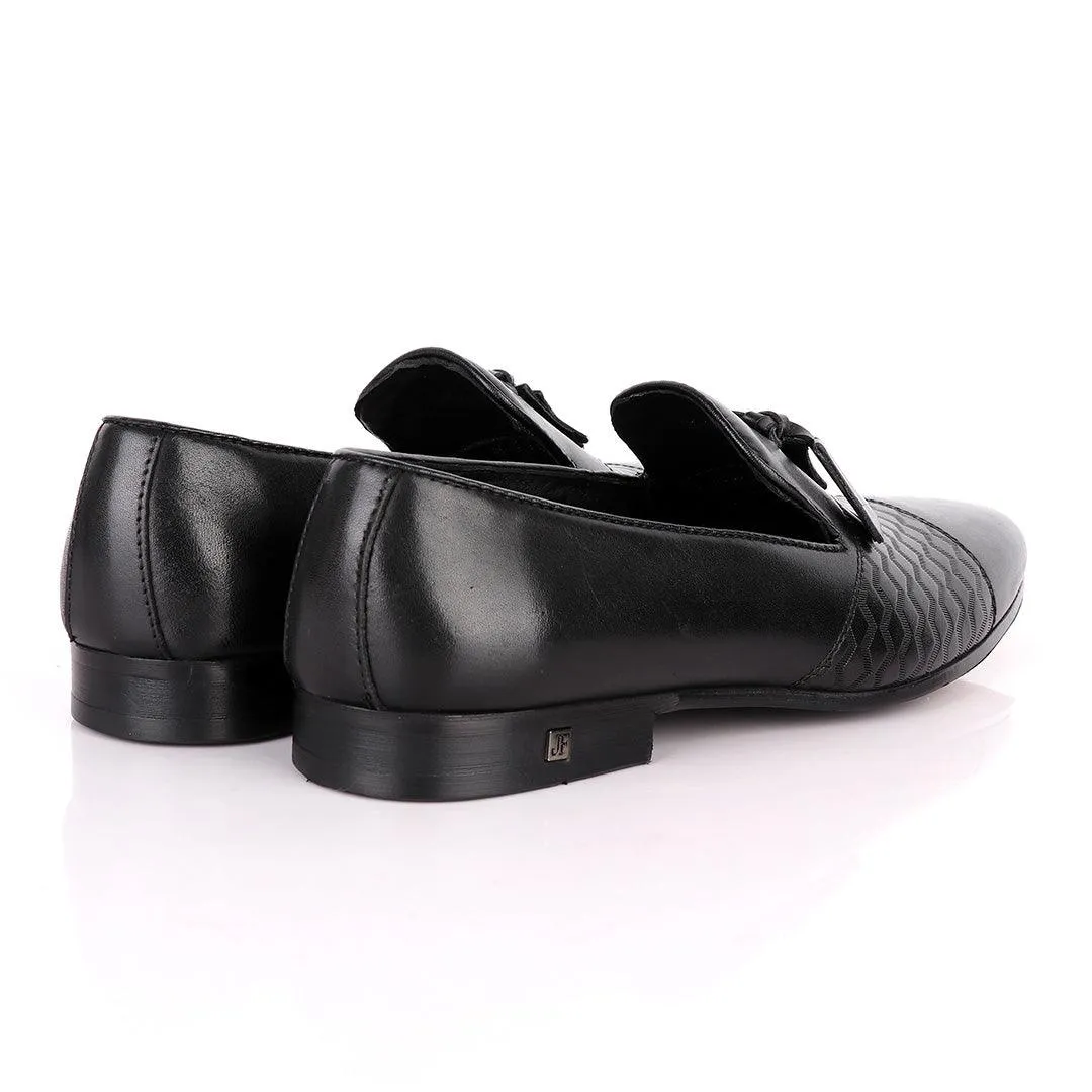 John Foster Simplified Design Tassel Black Leather Formal Shoe