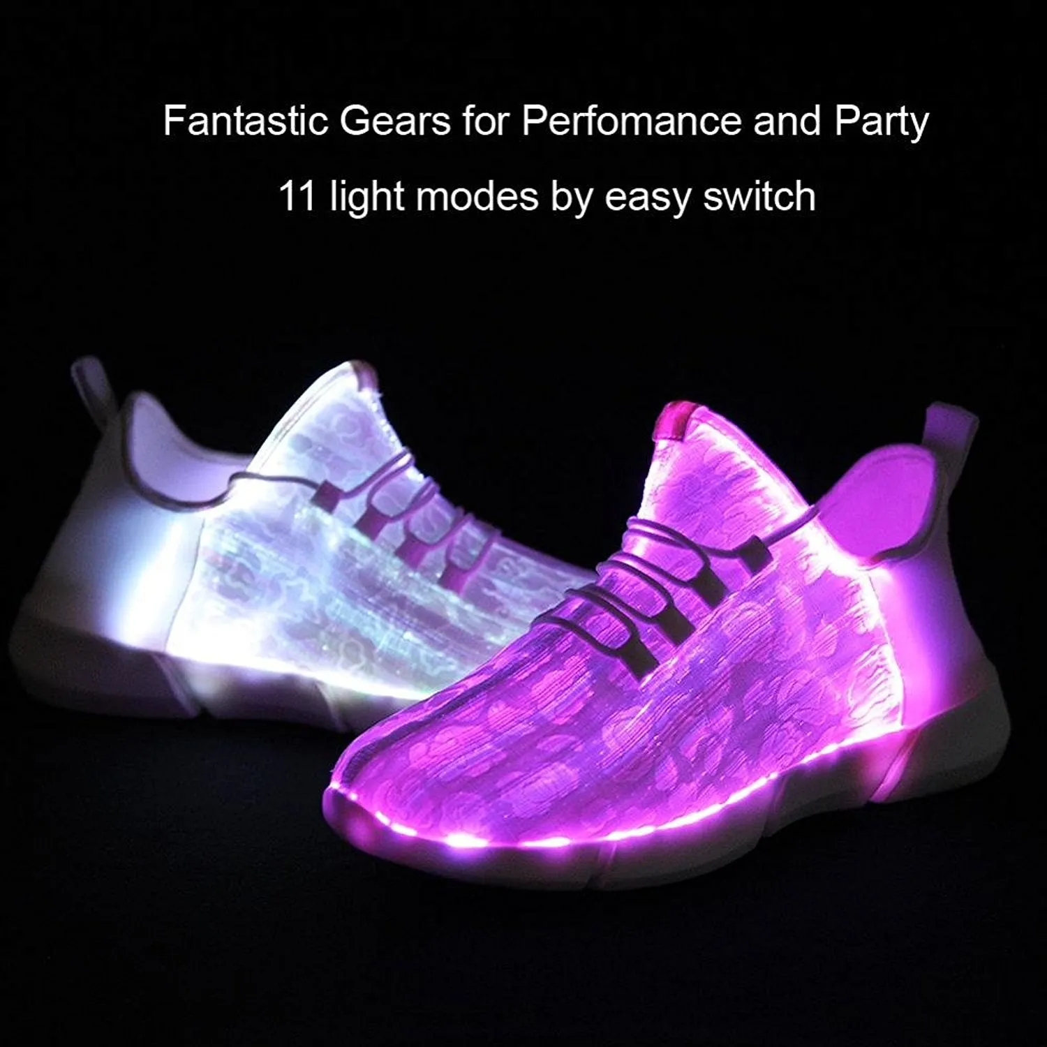 KRIATIV Luminous Sneakers Glowing Fiber Optic Fabric Light Up Shoes for Kids White LED Sneakers Flashing Shoes with Light