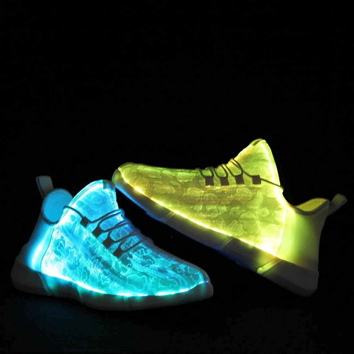 KRIATIV Luminous Sneakers Glowing Fiber Optic Fabric Light Up Shoes for Kids White LED Sneakers Flashing Shoes with Light