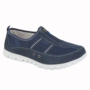 Ladies Sneakers Shoes Navy Trainers with Zip EEE Wide Fit L535C