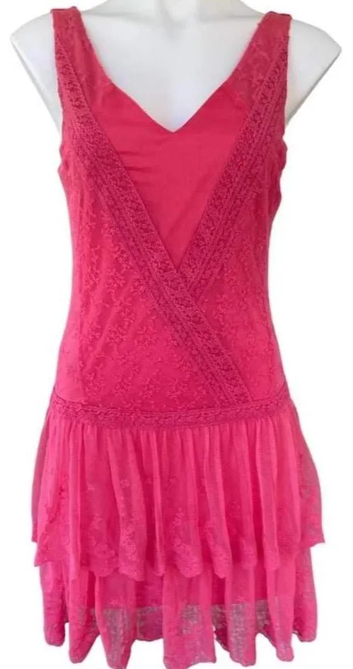 Light Spring Raspberry Lace Ruffle Dress