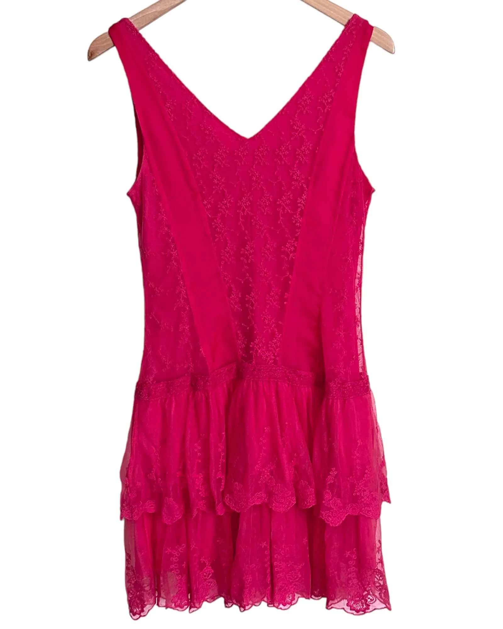 Light Spring Raspberry Lace Ruffle Dress