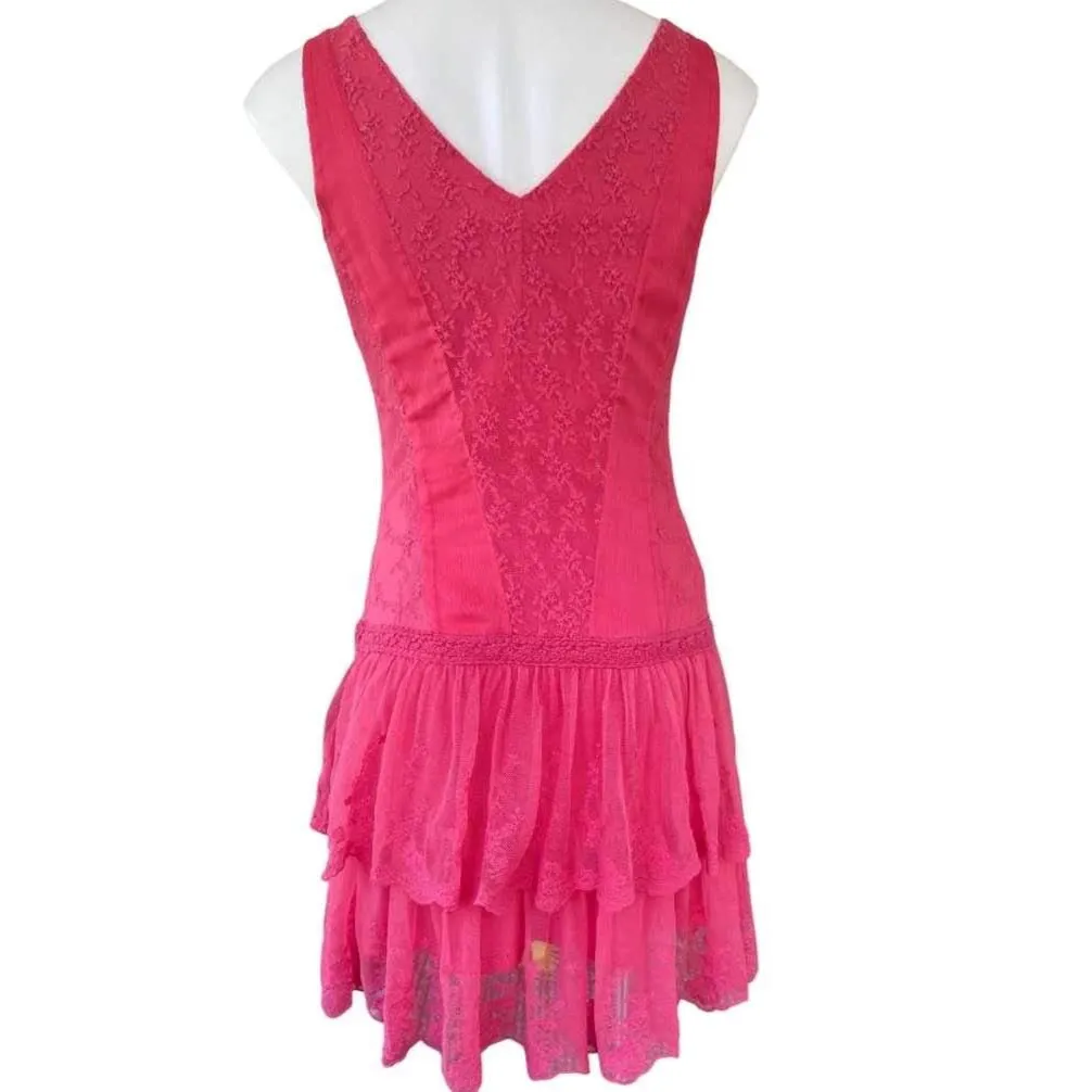 Light Spring Raspberry Lace Ruffle Dress