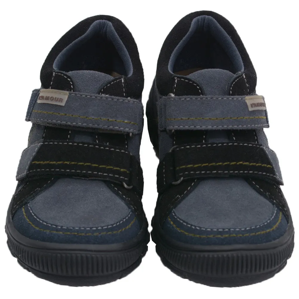 Little Boys Grey Navy Two Toned Double Strap Sneakers 11-2 Kids