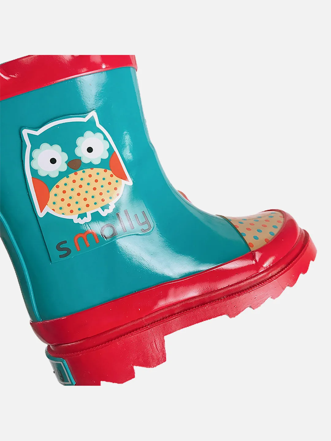 Little Surprise Box Blue Polka dots Owl Flexible Rubber Rain Gumboots for Toddlers and Kids