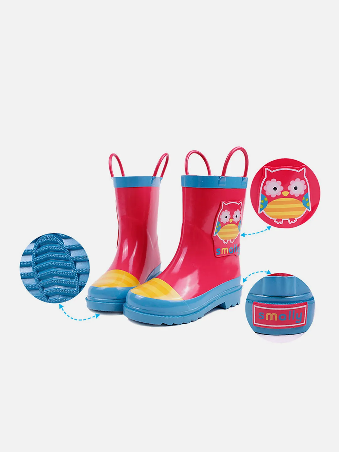 Little Surprise Box Pink Owl Flexible Rubber Rain Gumboots for Toddlers and Kids