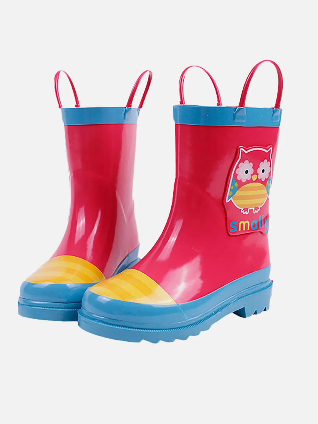 Little Surprise Box Pink Owl Flexible Rubber Rain Gumboots for Toddlers and Kids