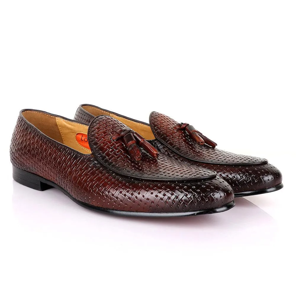 LoriBlu Classic Woven Basket Tassel Coffee Leather Shoe