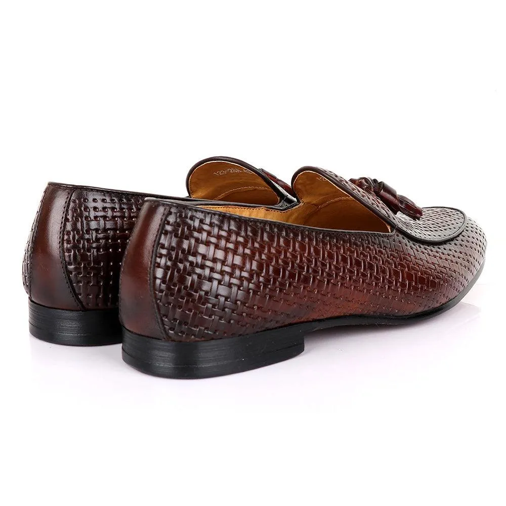 LoriBlu Classic Woven Basket Tassel Coffee Leather Shoe