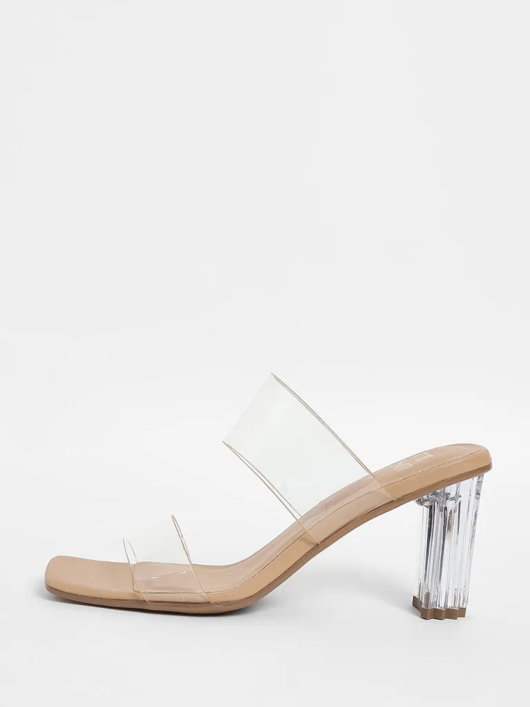 LUNA BLU Double Band Vinyl Beige Heels Sandals