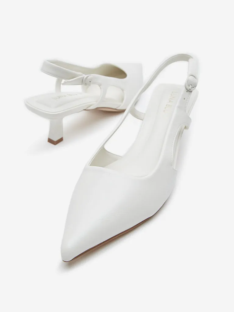 LUNA BLU Ivory Cut-Out Detailed Slingback Shoes