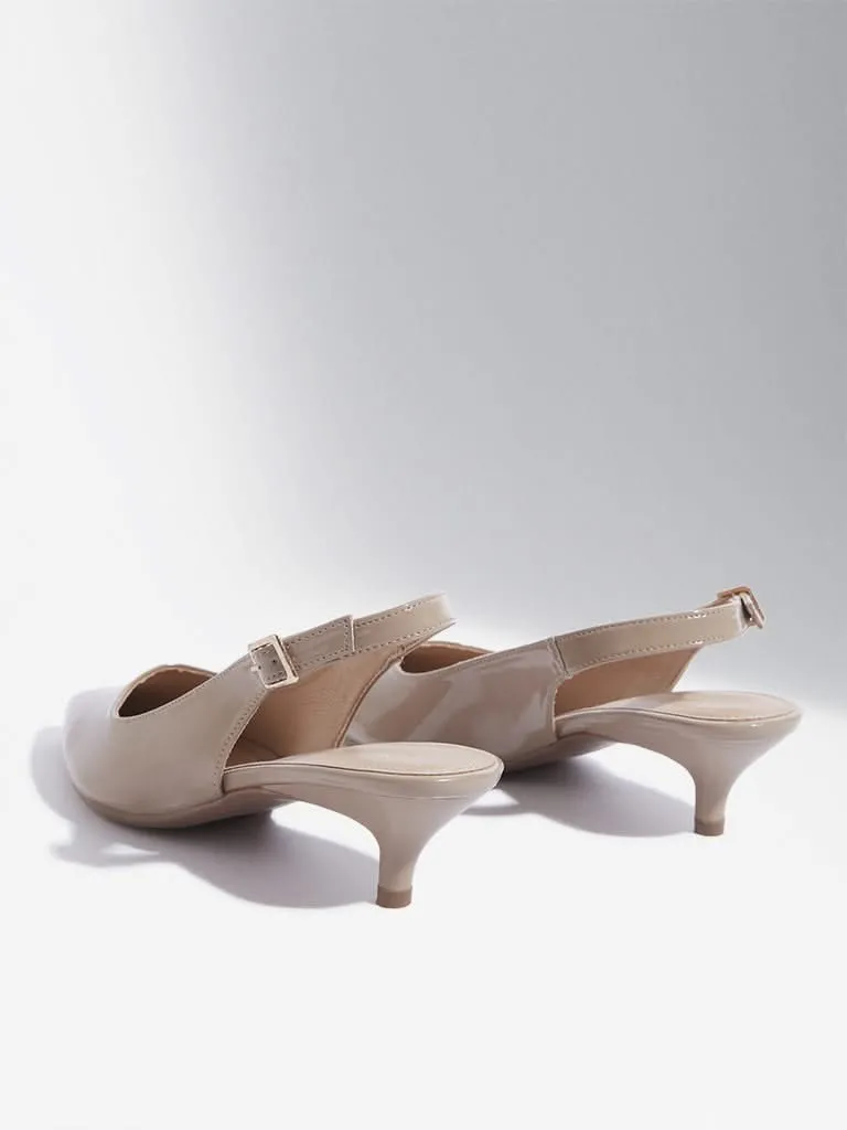 LUNA BLU Taupe Slingback Kitten Heel Mules