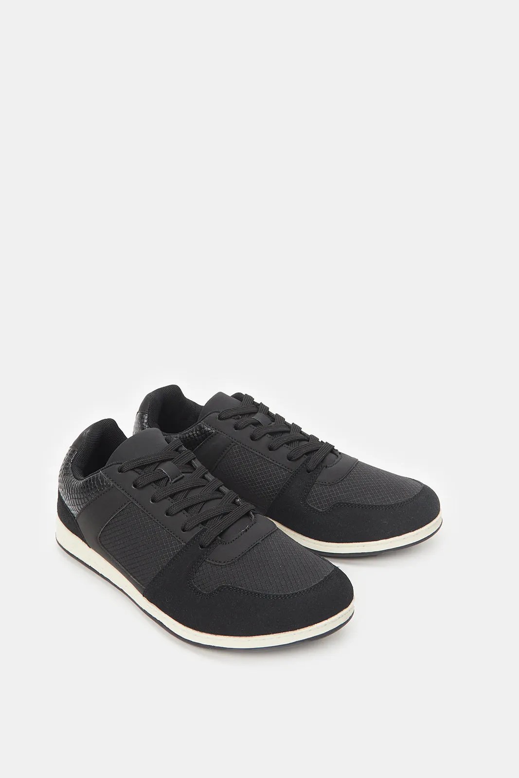 Men Black Material Block Sneakers