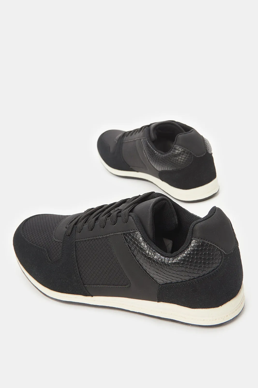 Men Black Material Block Sneakers