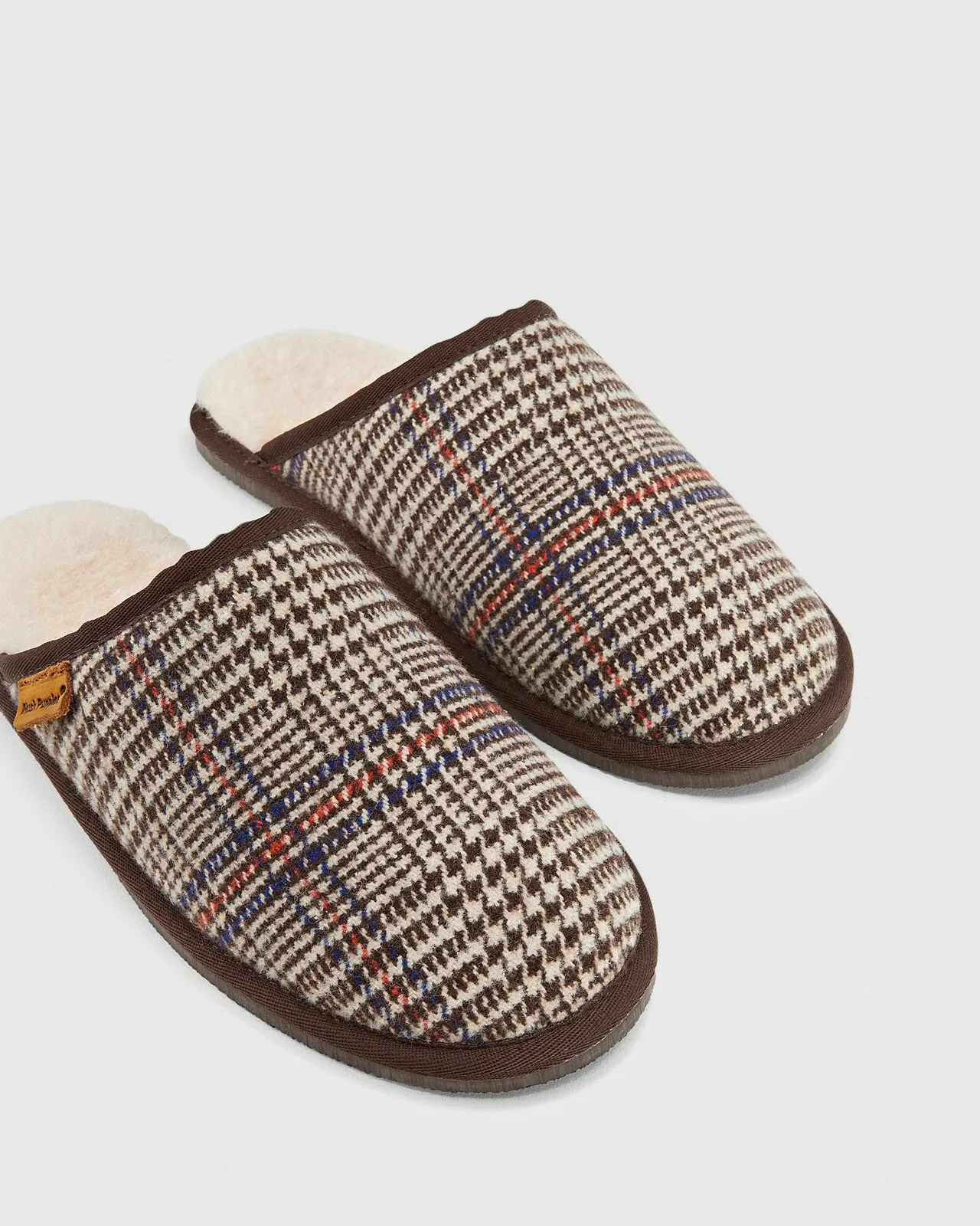 Mens Hush Puppies Sled Slippers Slip On Shoes Natural Plaid Leather Wool