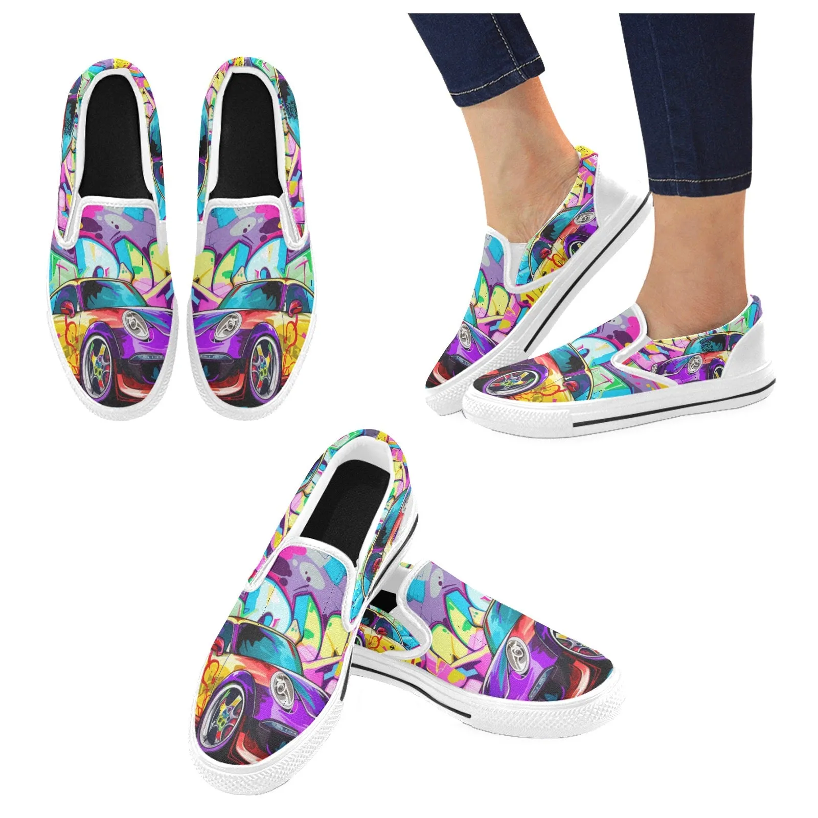 Men's Slip-on Canvas Shoes (Model 019)car graffiti