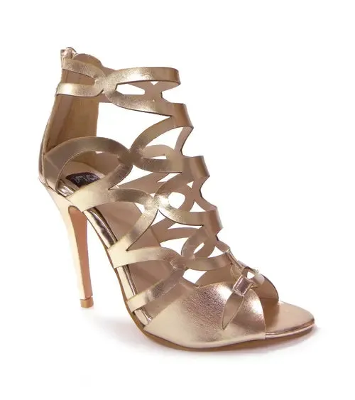 MERCUTIO Chic Zipper-Back Heels with Fashionable Strap Detail