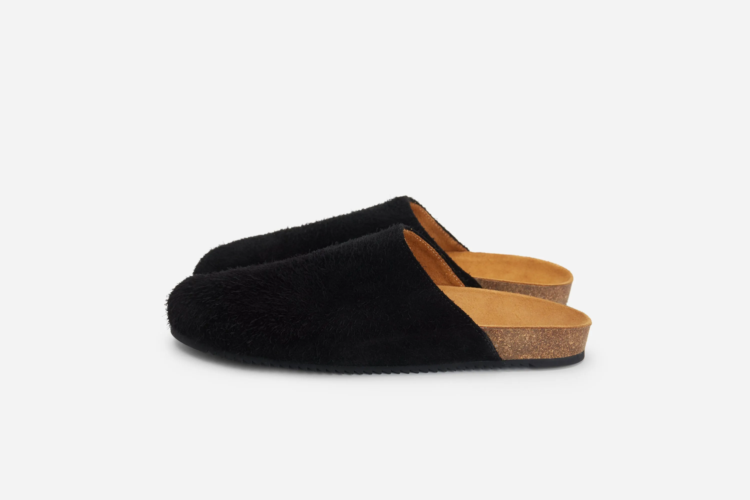 Mule ~ Shaggy Black Suede