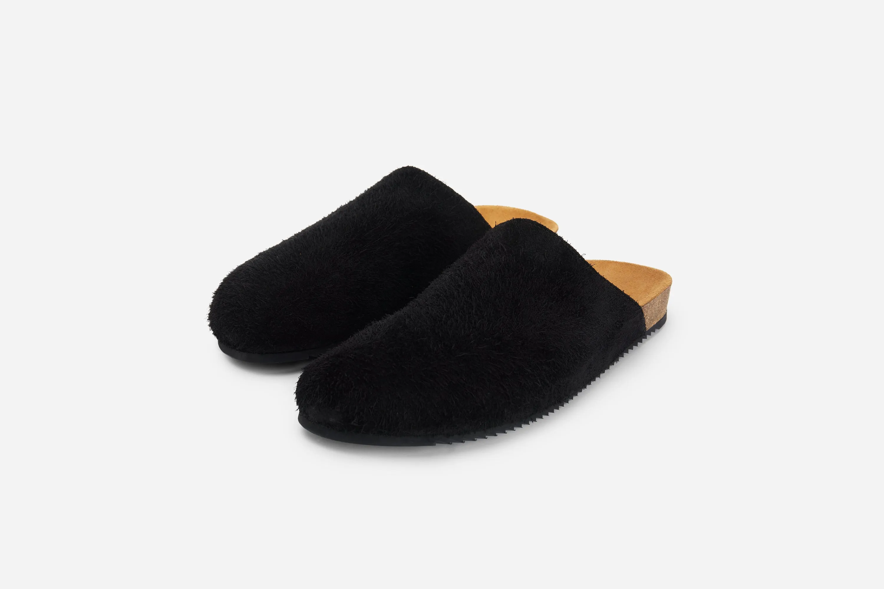 Mule ~ Shaggy Black Suede