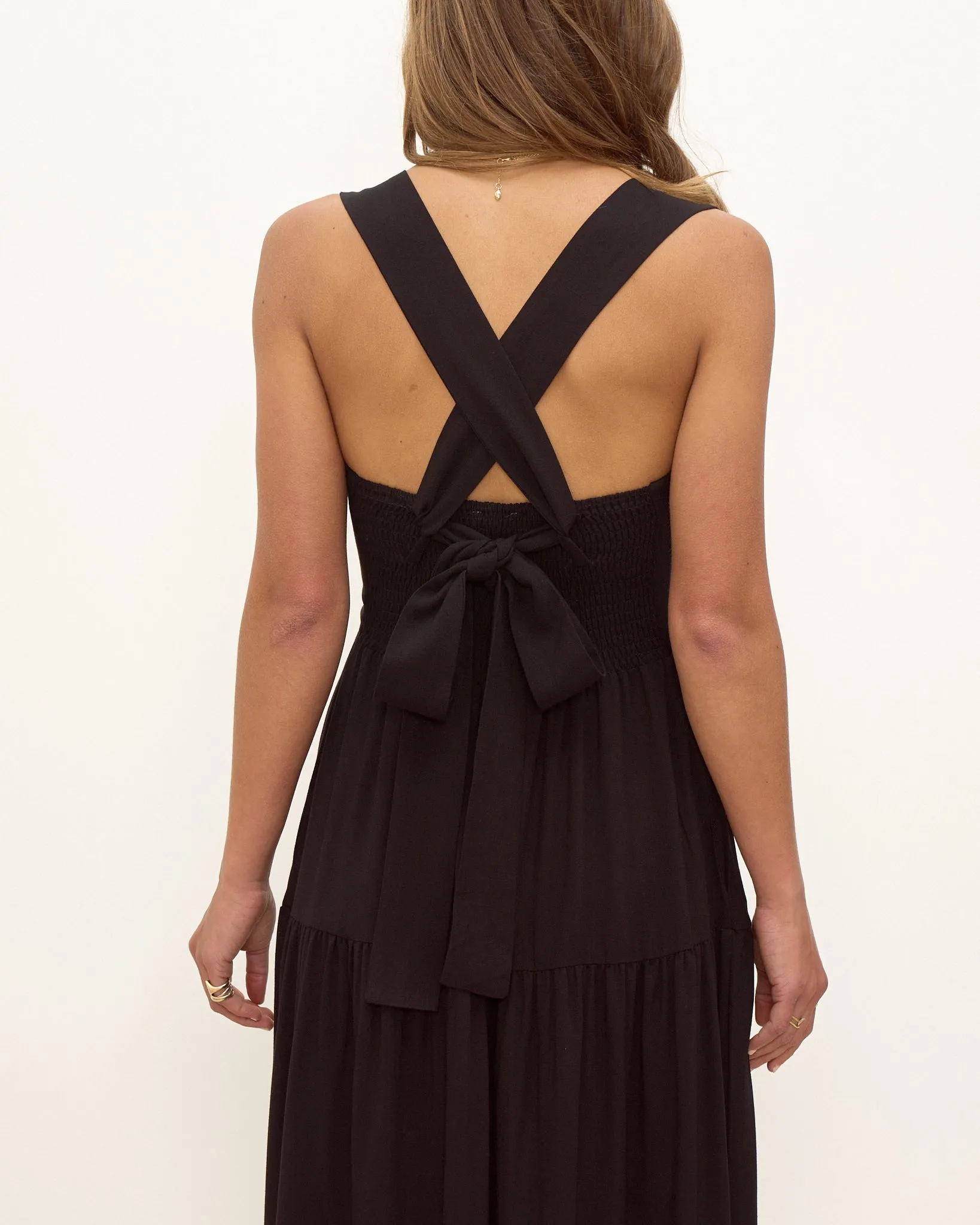 Myah Black Tiered Midi Dress