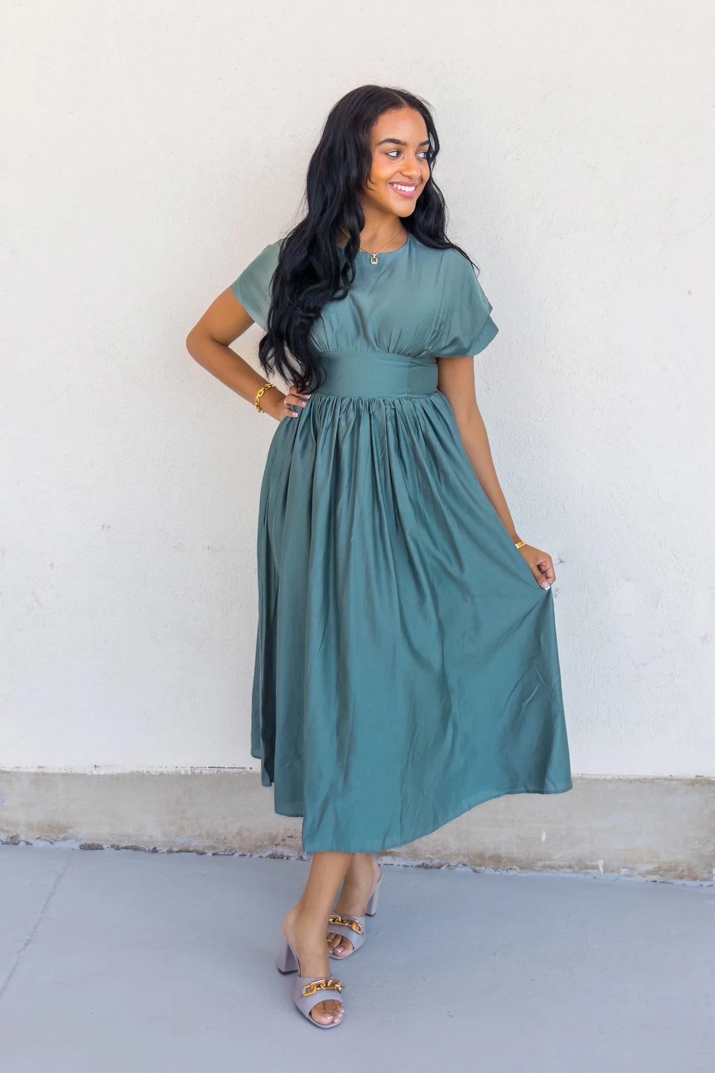 OLIVIA GREEN SATIN DRESS