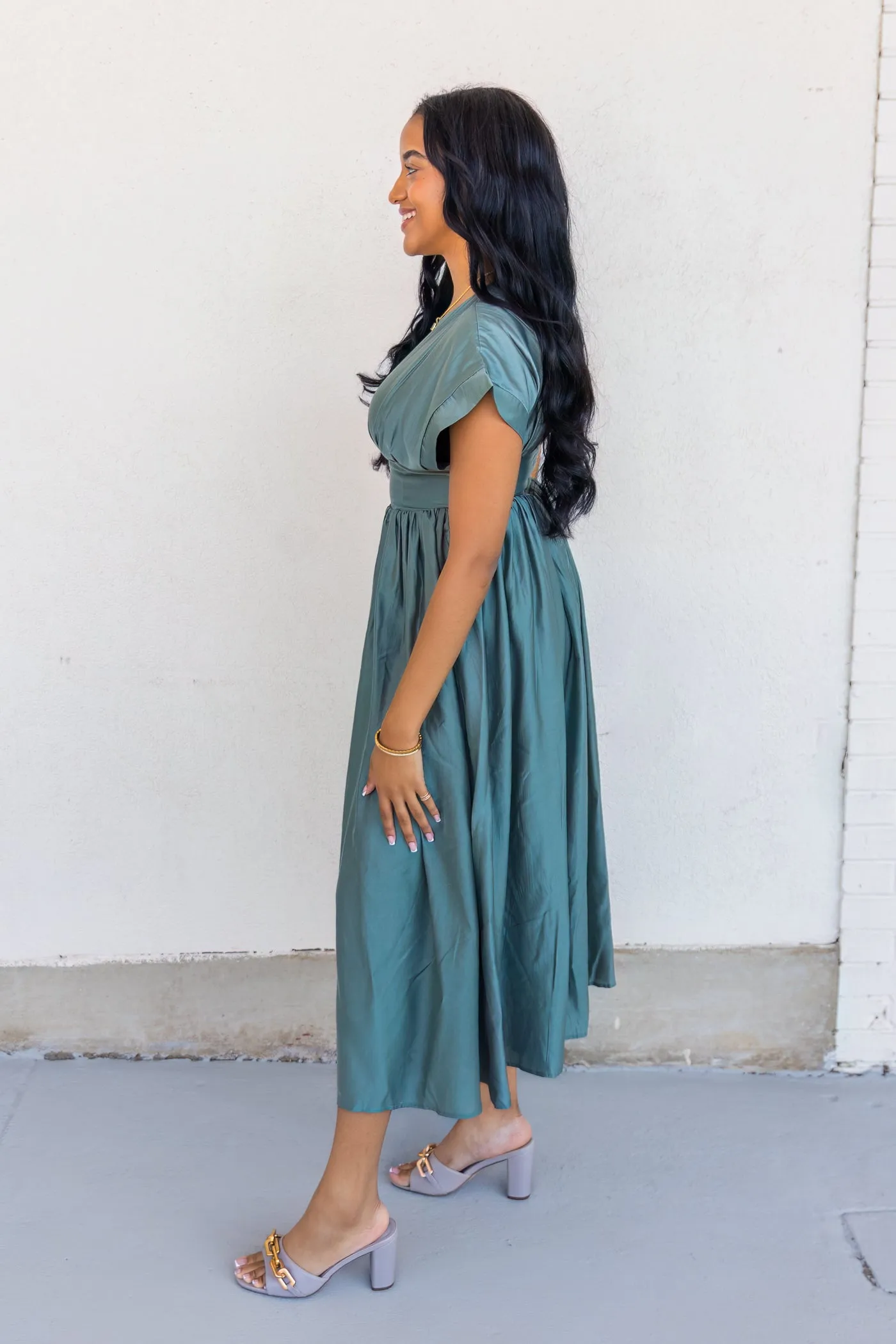 OLIVIA GREEN SATIN DRESS