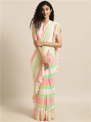 Pastel Colour Striped Ready to Wear Saree