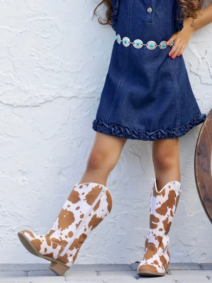 Ranch To Runway Cow Print Cowboy Boots By Liv and Mia