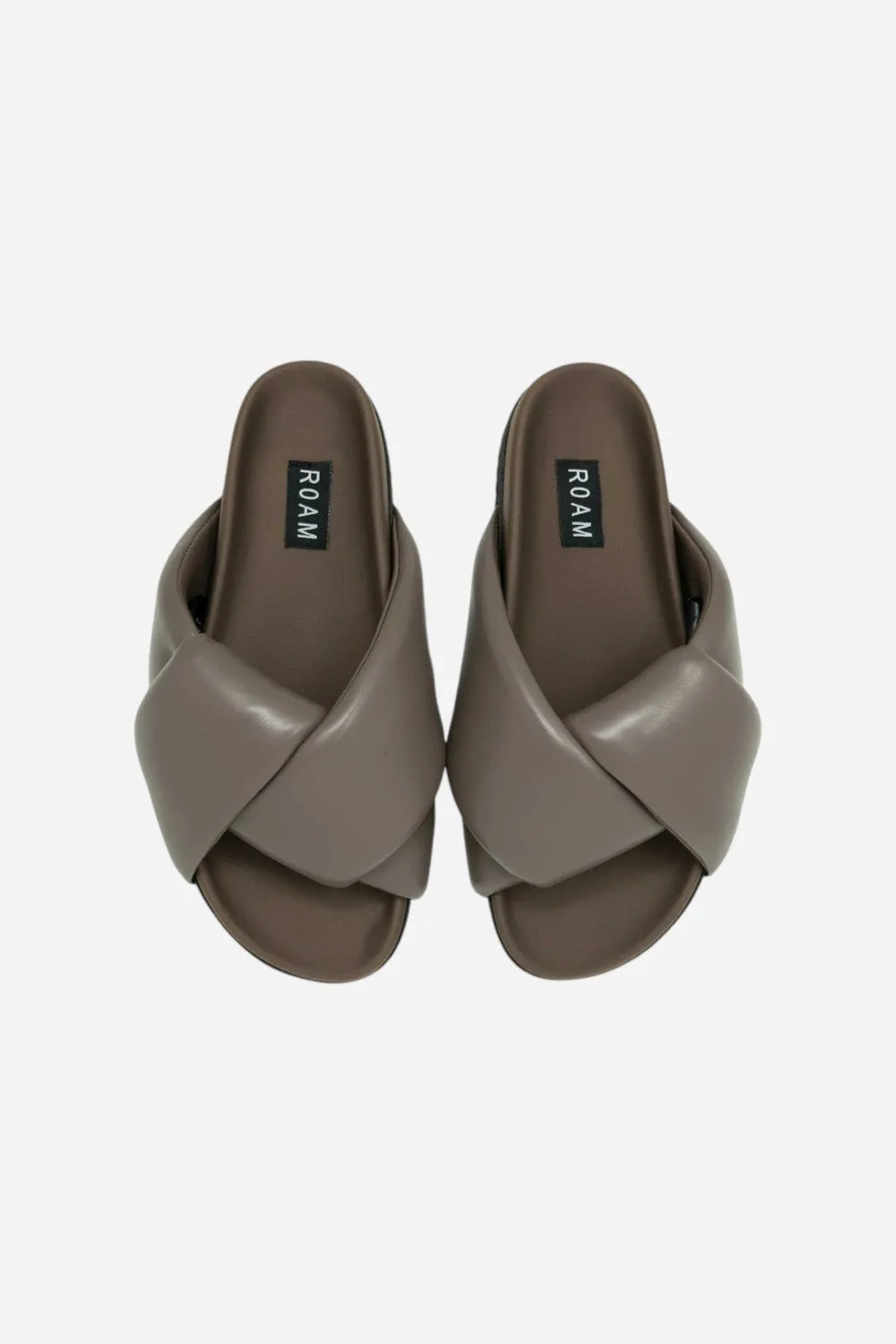 Roam Foldy Puffy Slides in Taupe Vegan Leather