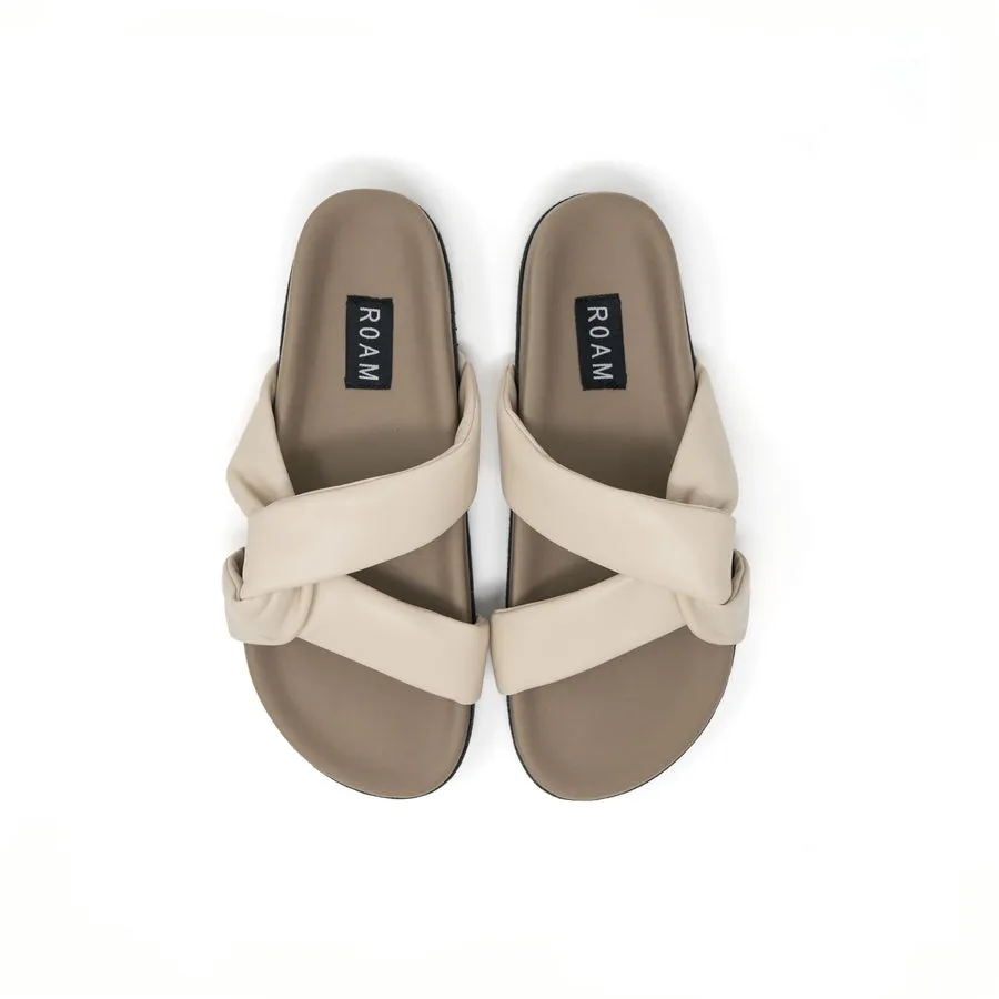 Roam Side Slip Sandals in Cream Vegan Leather