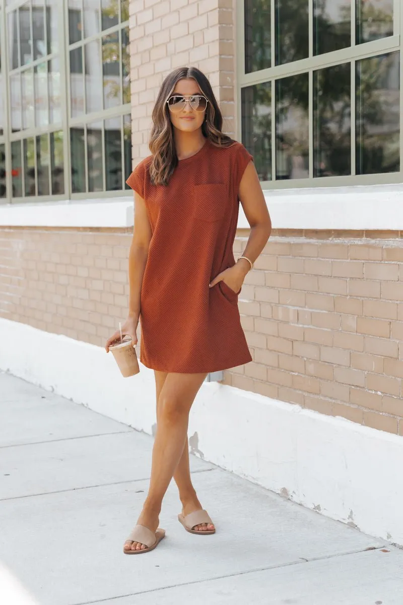 Rust Cap Sleeve Textured Mini Dress - FINAL SALE