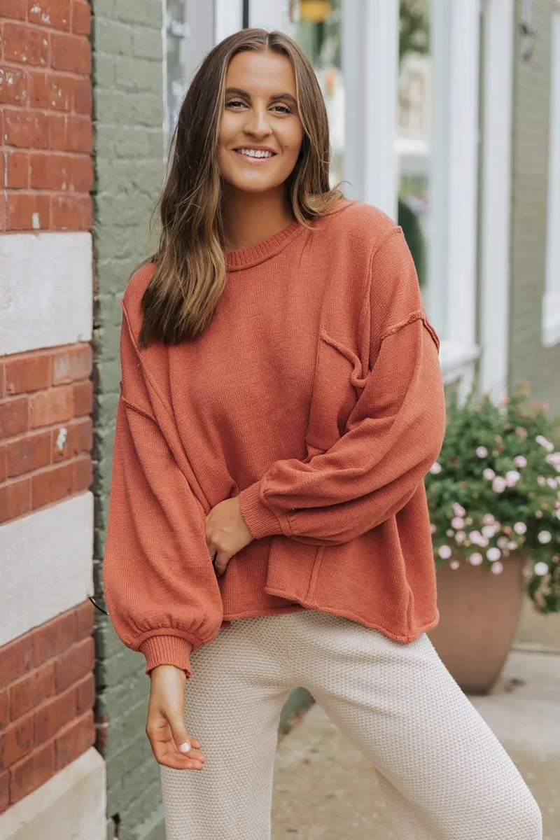 Rust Exposed Seam Pocket Sweater - FINAL SALE