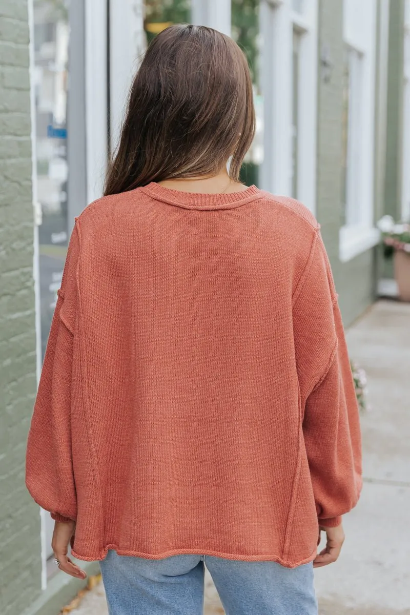 Rust Exposed Seam Pocket Sweater - FINAL SALE