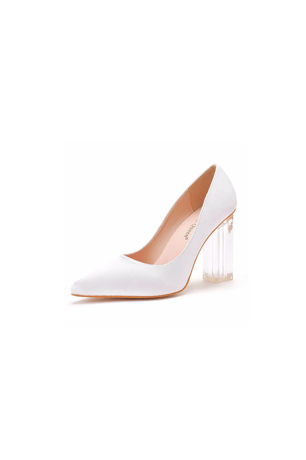 Simple White Pointed Toe Transparent Block Heels