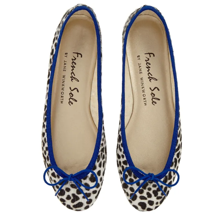 Snow Leopard Blue Trim Pirouette Flats