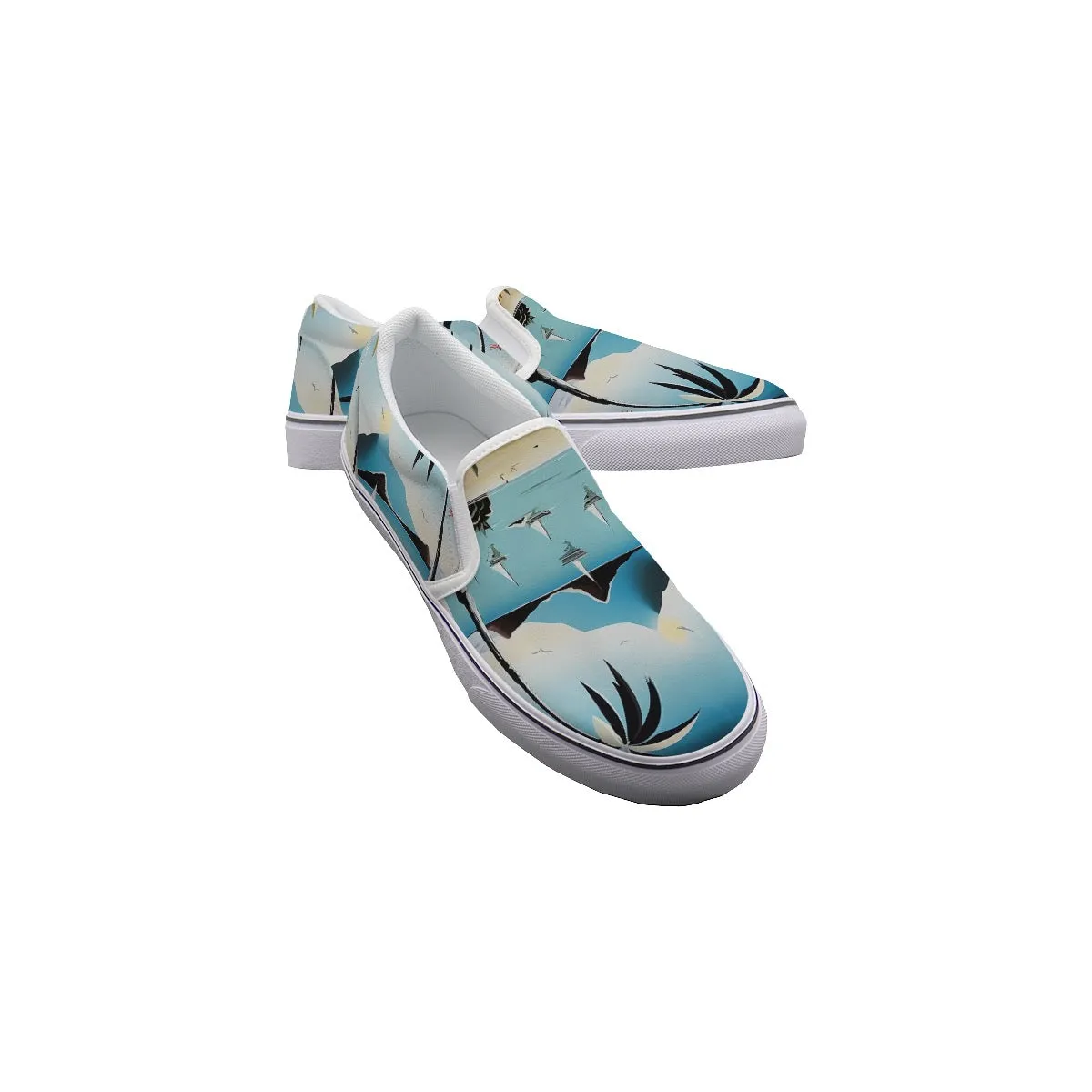 So#22 Men's Slip On Sneakers, blue abstract