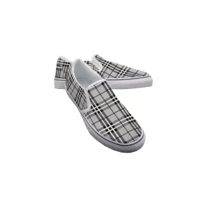 So#5 Men's Slip On Sneakers, gray plaid print