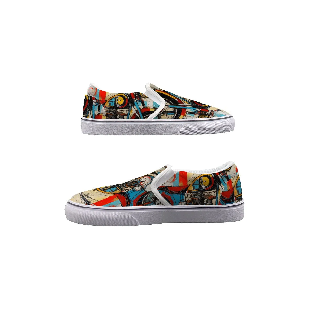 So#50 Men's Slip On Sneakers, motorcycle print