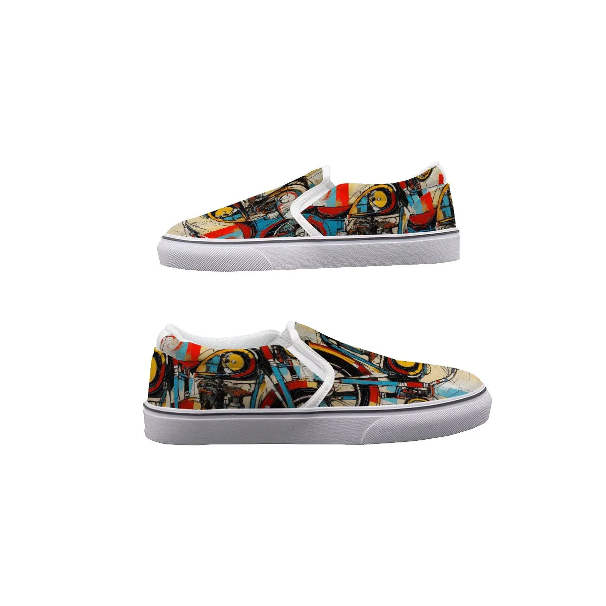 So#50 Men's Slip On Sneakers, motorcycle print