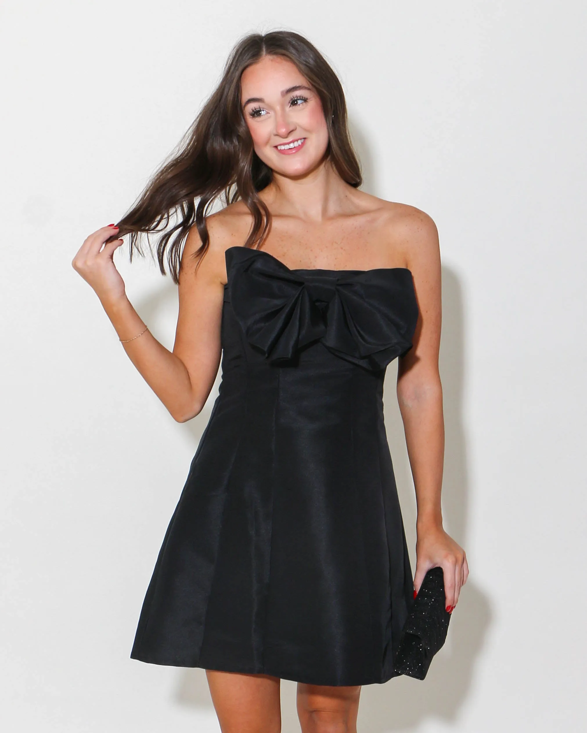 Strapless Bow A Line Mini Dress