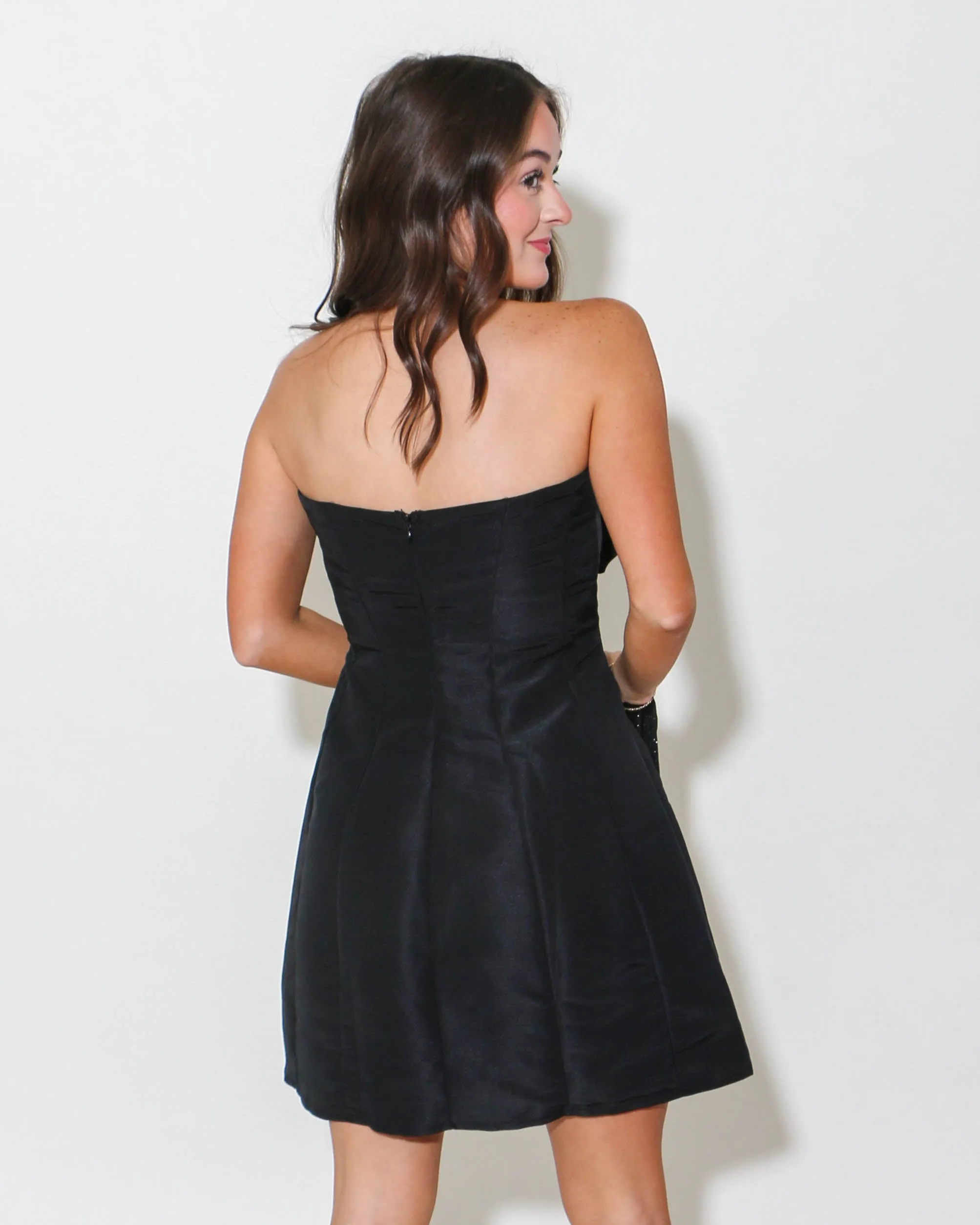 Strapless Bow A Line Mini Dress