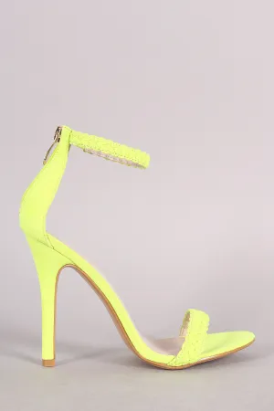 Suede Woven Ankle Strap Stiletto Heel