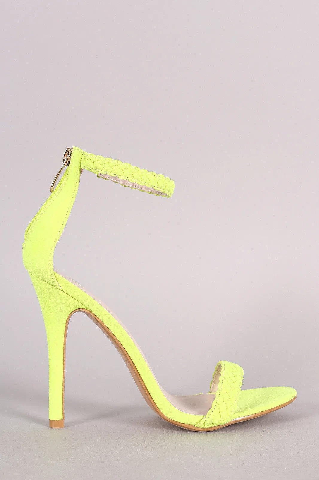 Suede Woven Ankle Strap Stiletto Heel