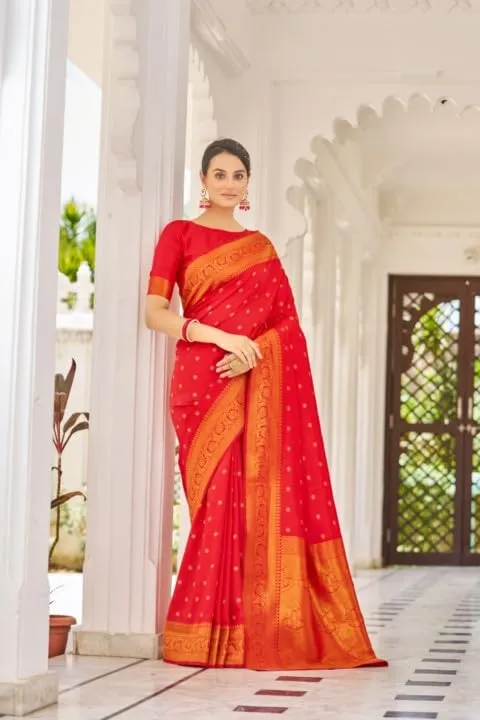 SWORNOF Womens Kanjivaram Banarasi Silk Saree Patola saree (RED)